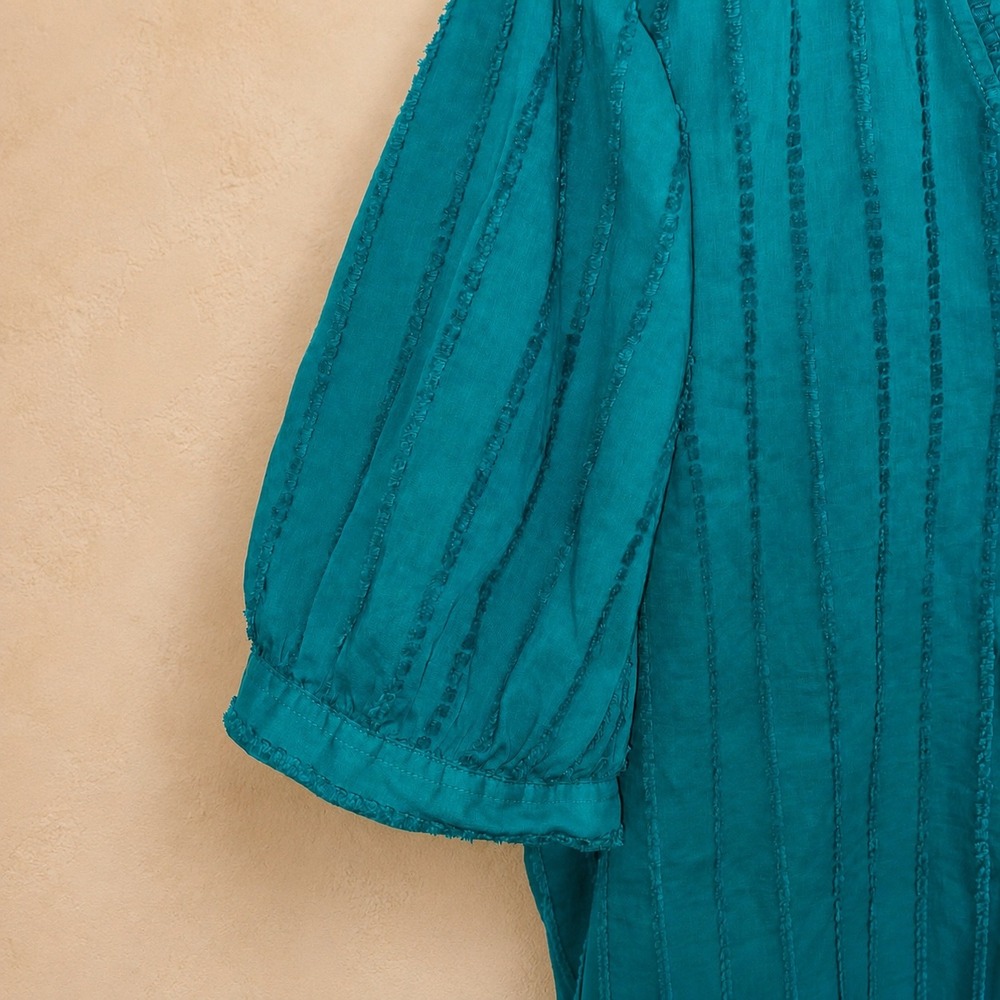 Lane Bryant Teal Blue Cotton Ruffle V-Neck Puff Sleeve Blouse Plus Size 24 - Picture 2 of 7